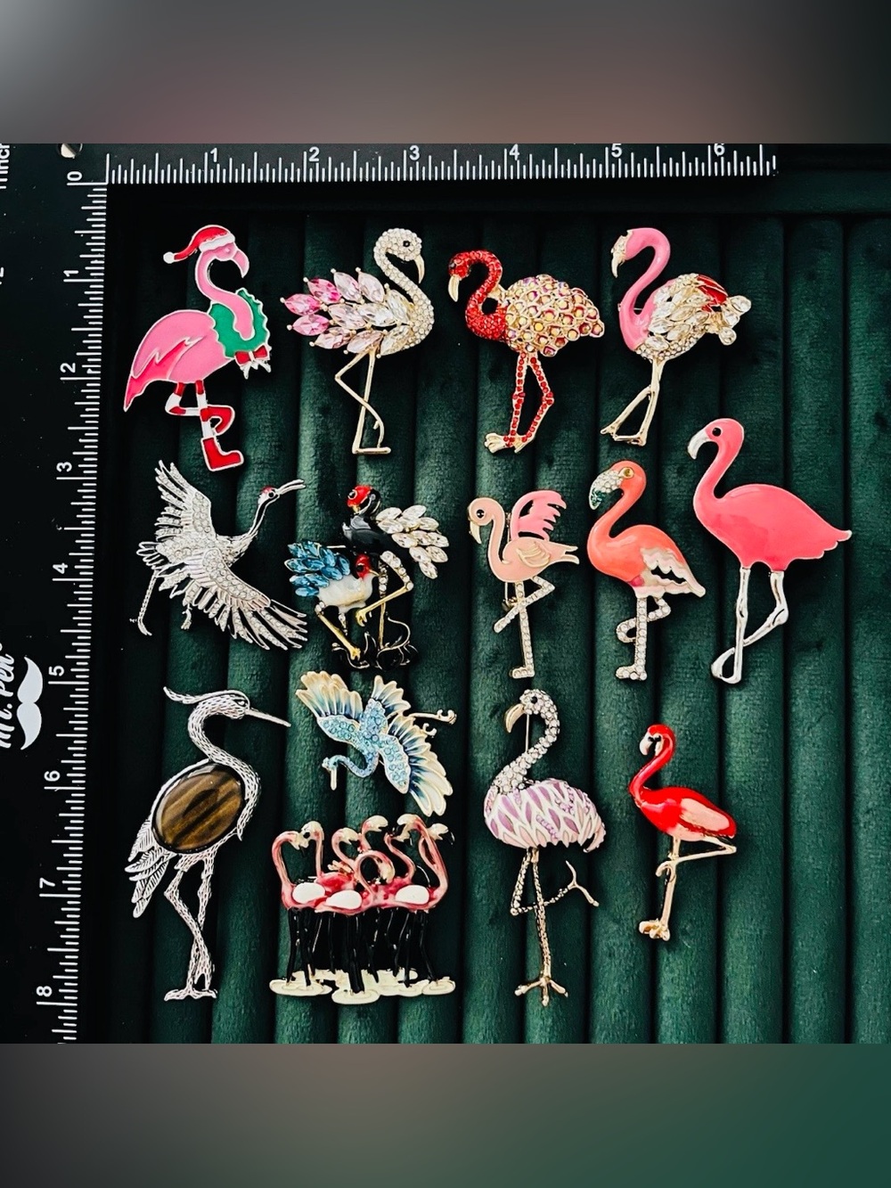 Lot of 14 Flamingo Brooch Pink Rhinestone Crystal Enamel Flying Bird Statement